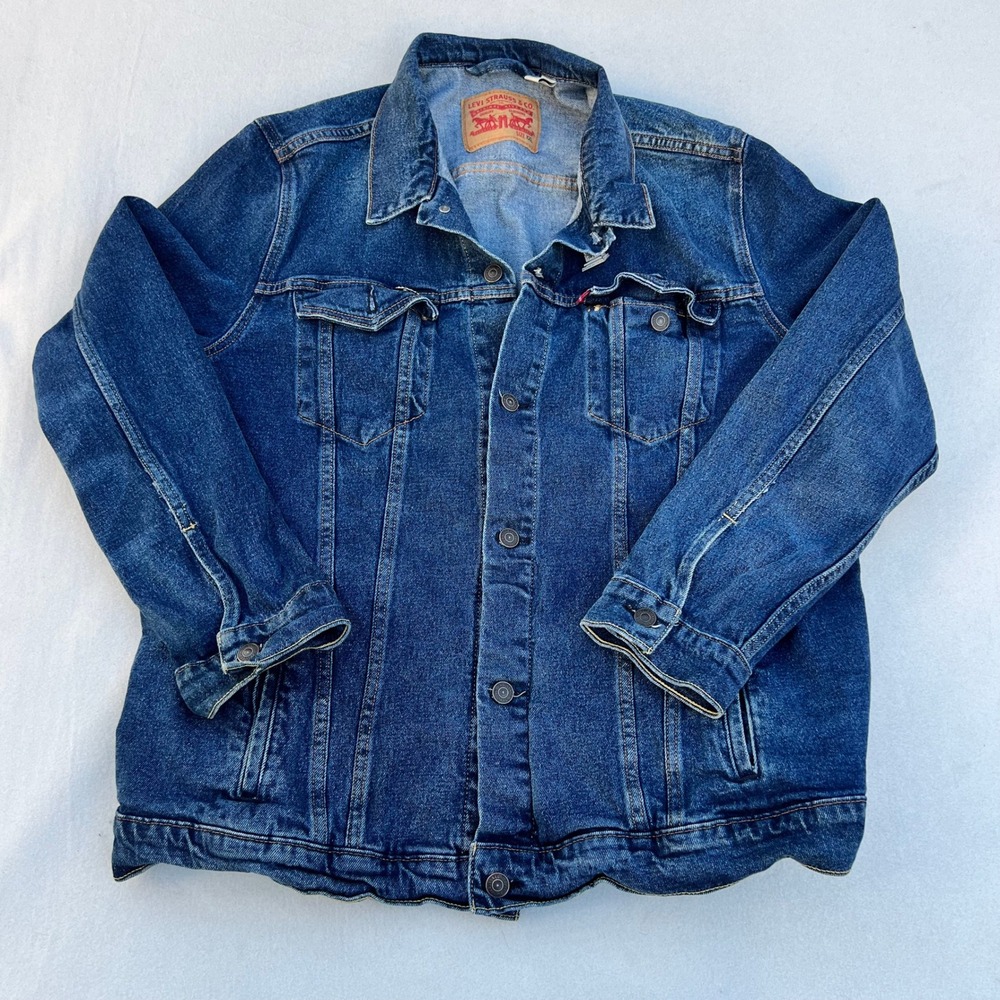 Mens Levi Strauss & Co Original Riveted Denim Trucker Jacket Blue XXL‎